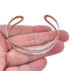 Hammered Double Shank Cuff Bracelet  | Vintage Sterling Silver 925 | 7.5"